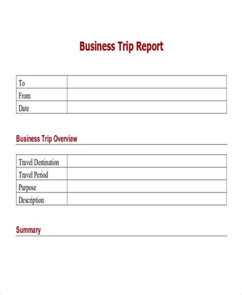 business trip report template word